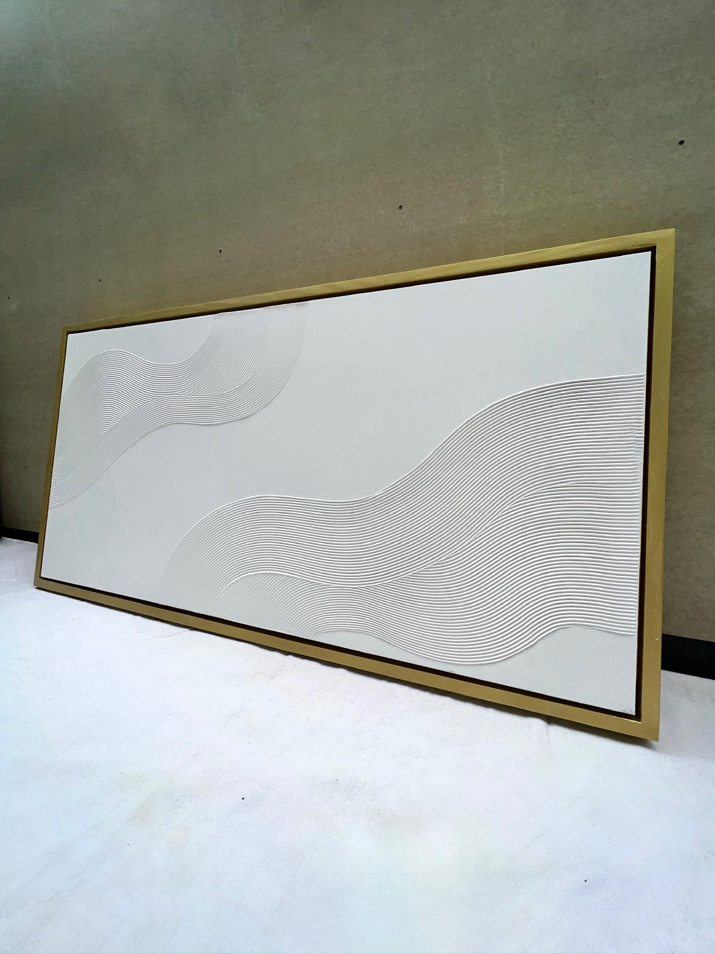 Curves 6 (Snow | 24in x 48in | Gold Frame)